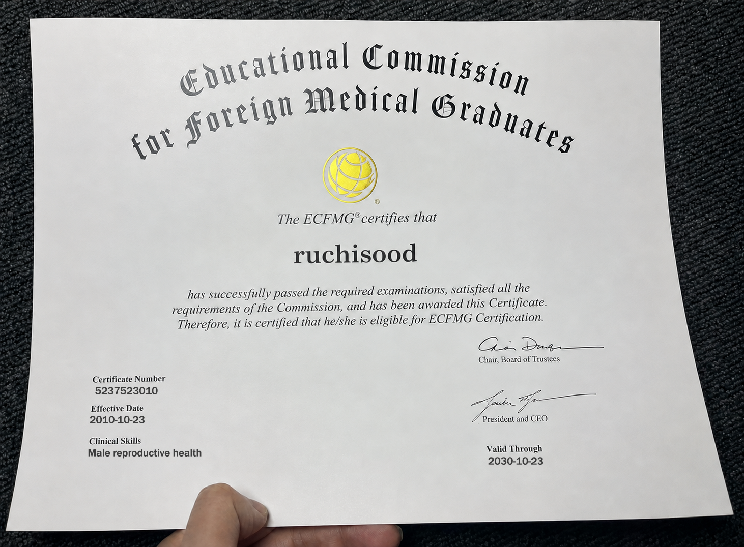 ECFMG Certificate — Dr. Ruchi Sood